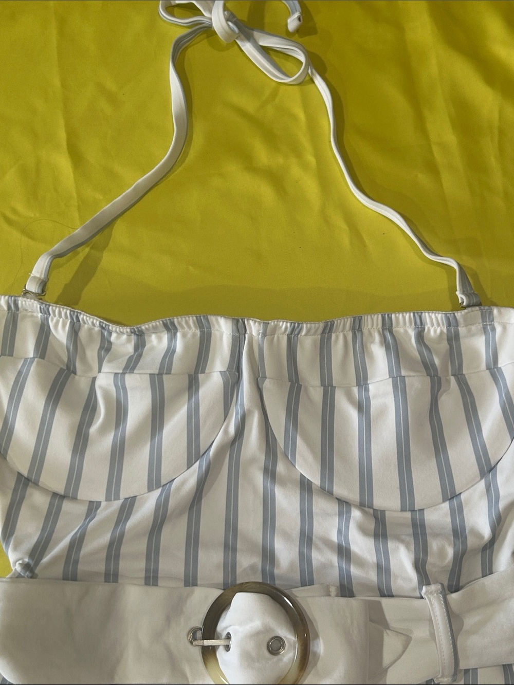 Revel Rey Striped Blue & White One Piece with Waist Belt NWT SZ S - Picture 6 of 7